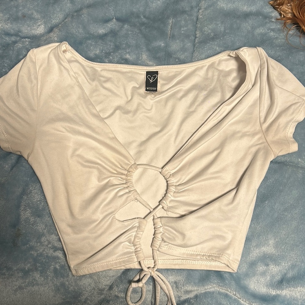 Cross string white crop top
